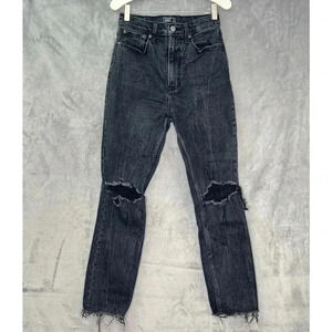 Abercrombie &‎ Fitch Ultra High Rise Mom Jean Knee Rip Denim Black Size 26